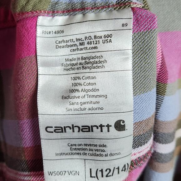 Carhartt for Women Pink Plaid Button-Up Shirt – Size L (12/14) NWOT - Picture 6 of 7